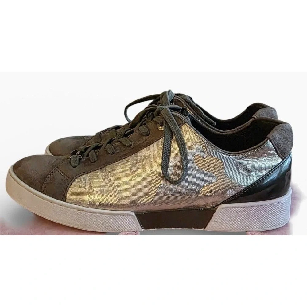 JB Martin Womens Green/Gold Metallic Suede Low Top Sneakers Sz 7.5/38 Logo Shoes